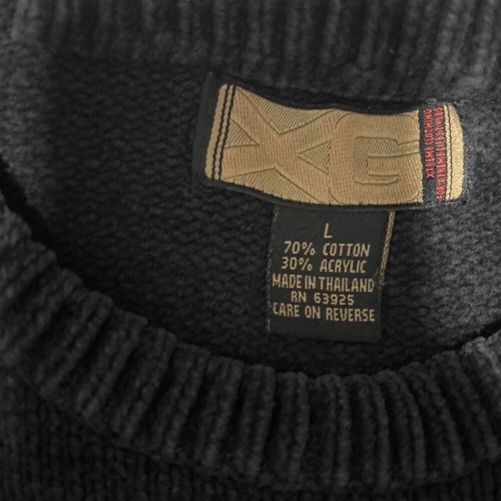 Vintage XG Xtreme Gear Colorblock Knit Sweater Mens L Navy Black Y2K Chunky Surf - Picture 4 of 6